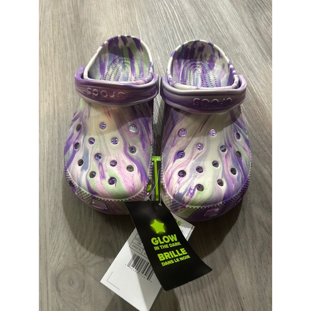 Crocs Unisex Kids Classic Glow Marbled Clogs Croslite Junior 6 Purple Green